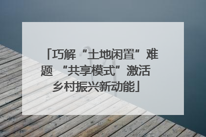 巧解“土地闲置”难题 “共享模式”激活乡村振兴新动能